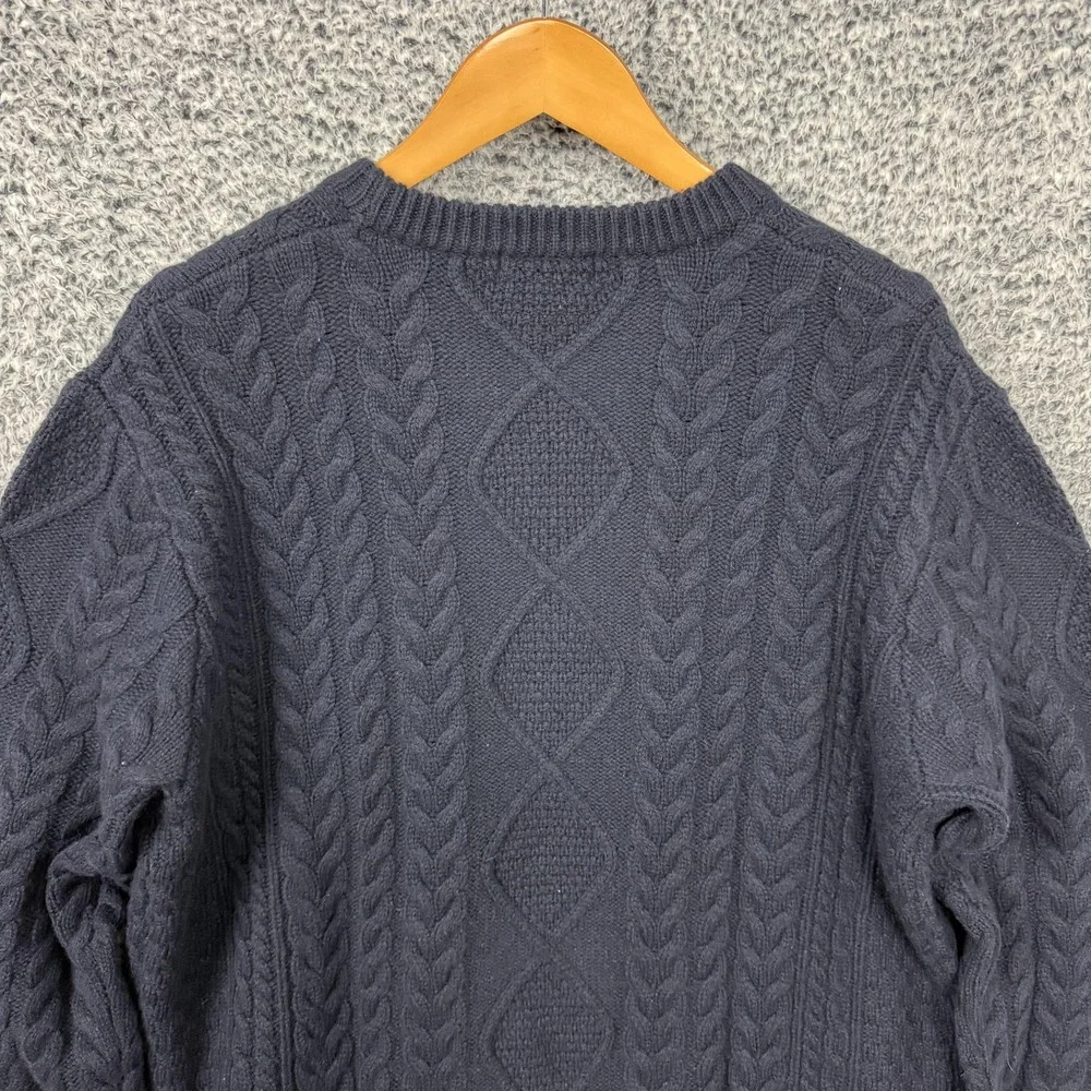 Orvis Fisherman Knit Sweater Adult Large Blue Wool Aran Cable Knit Crewneck